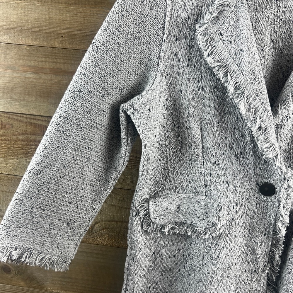 Nic+Zoe‎ Womens Blazer Finge Mix Knit Blazer Tweed Military Chore One Button PL - Picture 4 of 9
